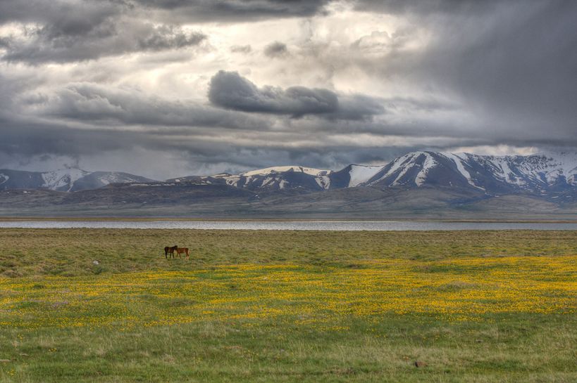 Пейзаж хмурое небо сон-куля - киргизия